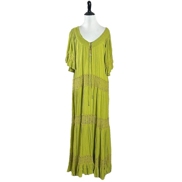 Free People Bohemian Witchy Dream On Maxi Dress Green XS NEW Crochet Gauze Fall - Picture 9 of 14